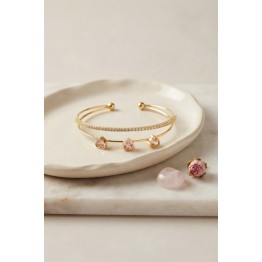 Pembe Kalp Model Zirkon Taşlı Gold Renk Kadın Bileklik TJ-BB8874
