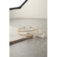Kare Zirkon Taşlı Gold Renk Kadın Bileklik TJ-BB8882