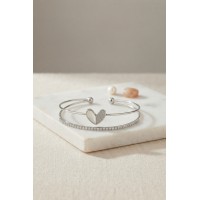 Gümüş Renk Kalp Model Zirkon Taşlı Kadın Bileklik TJ-BB8883