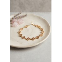 Gold Renk Pembe Zirkon Taşlı Yonca Model Kadın Bileklik TJ-BB8890