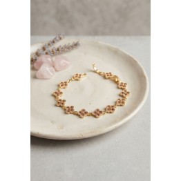 Gold Renk Pembe Zirkon Taşlı Yonca Model Kadın Bileklik TJ-BB8890