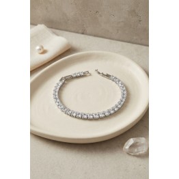 Pirinç Gümüş Renk Kare Zirkon Taşlı Su Yolu Kadın Bileklik TJ-BB8894