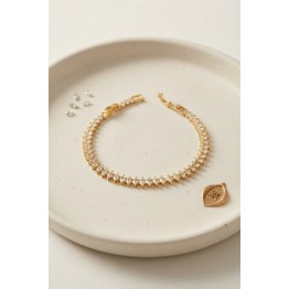Pirinç Gold Renk Arpa Zirkon Taşlı Su Yolu Kadın Bileklik TJ-BB8897