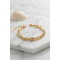CM Gold Renk Pirinç Singapur Zincir Model Kadın Bileklik TJ-BB8903