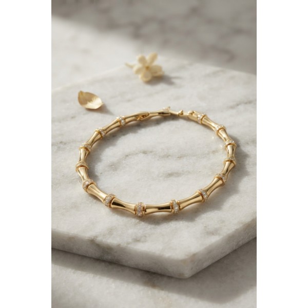 Gold Renk Kemik Model Zirkon Taşlı Kadın Bileklik TJ-BB8905