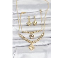 Gold Renk Pirinç Kolye Bileklik ve Küpe Seti TJ-BKO11063