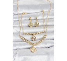 Gold Renk Pirinç Kolye Bileklik ve Küpe Seti TJ-BKO11063