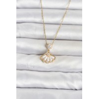 316L Çelik Zincir Gold Renk Yelpaze Model Kadın Kolye TJ-BKO11072