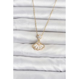 316L Çelik Zincir Gold Renk Yelpaze Model Kadın Kolye TJ-BKO11072