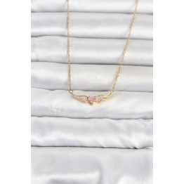 316L Çelik Zincir Gold Renk Kanatlı Pembe Kalp Model Kadın Kolye TJ-BKO11074