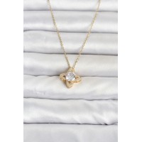 316L Çelik Zincir Gold Renk Yonca Model Kadın Kolye TJ-BKO11078