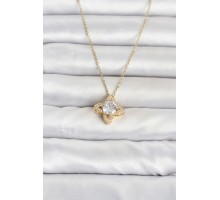 316L Çelik Zincir Gold Renk Yonca Model Kadın Kolye TJ-BKO11078