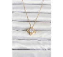 316L Çelik Zincir Gold Renk Yonca Model Kadın Kolye TJ-BKO11078