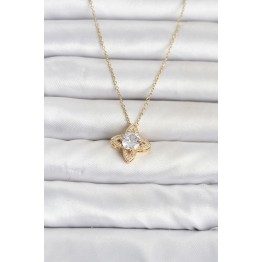 316L Çelik Zincir Gold Renk Yonca Model Kadın Kolye TJ-BKO11078