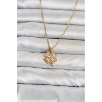 316L Çelik Zincir Gold Renk 4 Yapraklı Yonca Model Kadın Kolye TJ-BKO11080