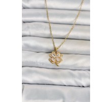 316L Çelik Zincir Gold Renk 4 Yapraklı Yonca Model Kadın Kolye TJ-BKO11080