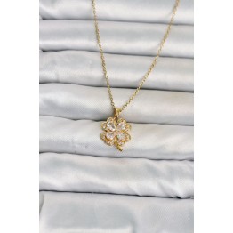 316L Çelik Zincir Gold Renk 4 Yapraklı Yonca Model Kadın Kolye TJ-BKO11080