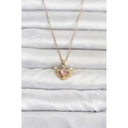 316L Çelik Zincir Gold Renk Kanatlı Kalp Model Kadın Kolye TJ-BKO11082