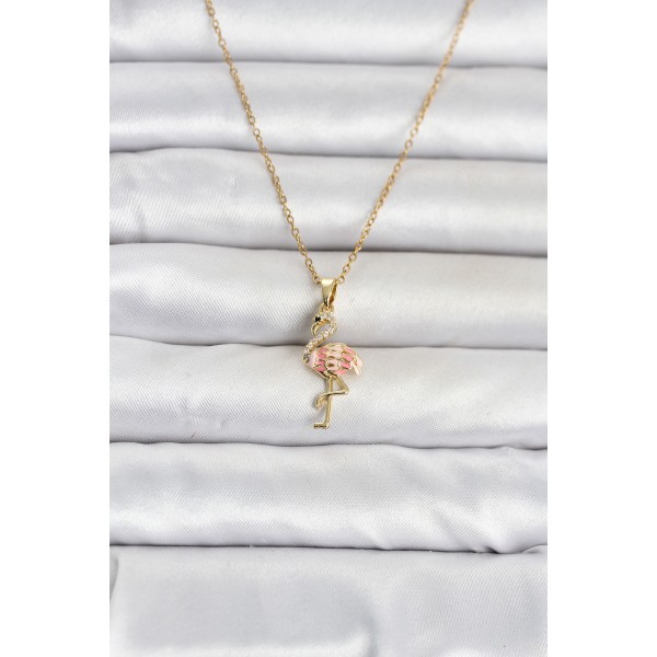 316L Çelik Zincir Gold Renk Flamingo Model Kadın Kolye TJ-BKO11106