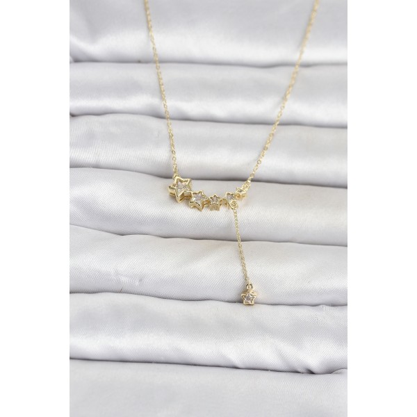 Pirinç Gold Renk Minimal Sallantılı Yıldız Model Kadın Kolye TJ-BKO11122