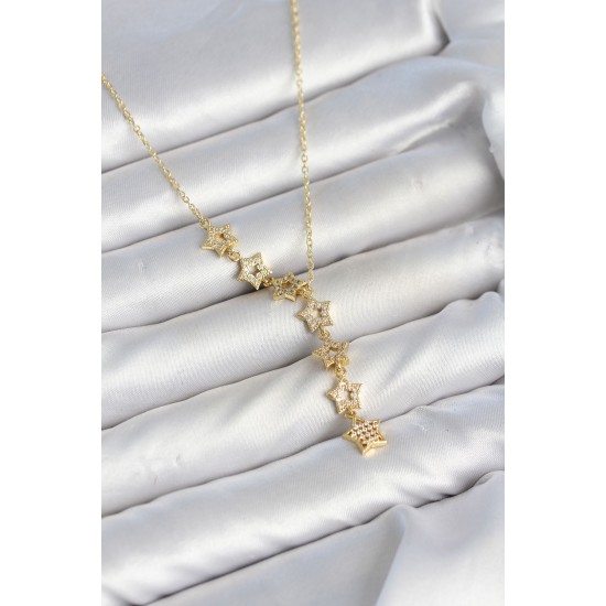 316L Çelik Yıldız Model Gold Renk Zirkon Taşlı Kadın Kolye TJ-BKO11131
