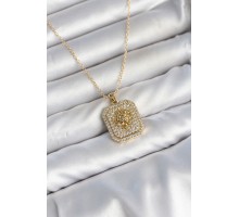 316L Çelik Zincir Gold Aslan Madalyon Model Zirkon Taşlı Kadın Kolye TJ-BKO11139