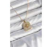 316L Çelik Zincir Gold Aslan Madalyon Model Zirkon Taşlı Kadın Kolye TJ-BKO11139