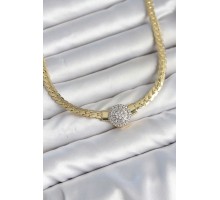Ezme Zincir Model Zirkon Taşlı VIP Seri Gold Renk Kadın Kolye TJ-BKO11141