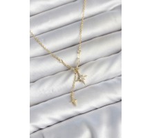 Pirinç Gold Renk Zirkon Taşlı Minimal Sallantılı Kutup Yıldızı Model Kadın Kolye TJ-BKO11143