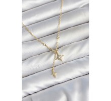 Pirinç Gold Renk Zirkon Taşlı Minimal Sallantılı Kutup Yıldızı Model Kadın Kolye TJ-BKO11143