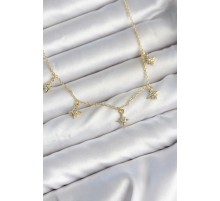 Pirinç Gold Renk Sıralı Minimal Kutup Yıldızı Model Kadın Kolye TJ-BKO11145
