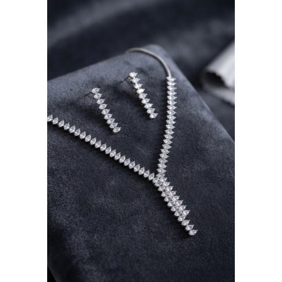 Arpa Zirkon Taşlı Su Yolu Kolye ve Küpe Set TJ-BKO11156