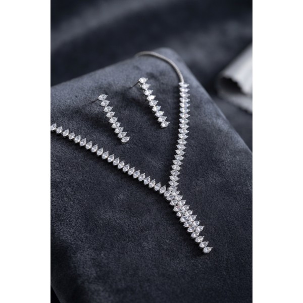 Arpa Zirkon Taşlı Su Yolu Kolye ve Küpe Set TJ-BKO11156