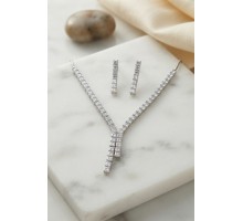 Kare Zirkon Taşlı Su Yolu Kolye ve Küpe Set TJ-BKO11157