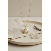 316L Çelik Zincir Gold Renk Kare Form Kolye TJ-BKO11186