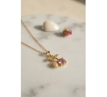 316L Çelik Zincir Gold Renk Pembe Kiraz Model Kolye TJ-BKO11190