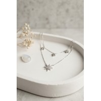 Pirinç Gümüş Renk Zirkon Taşlı Kutup Yıldızı Model 2'li Kadın Kolye TJ-BKO11228