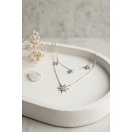 Pirinç Gümüş Renk Zirkon Taşlı Kutup Yıldızı Model 2'li Kadın Kolye TJ-BKO11228