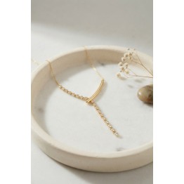 Pirinç Gold Renk Zirkon Taşlı Asimetrik Bar Model Kadın Kolye TJ-BKO11235