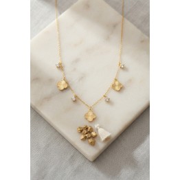 Pirinç Gold Renk Zirkon Taşlı Yonca Model Kadın Kolye TJ-BKO11237