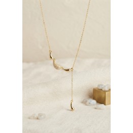 Pirinç Gold Renk Zirkon Taşlı Damla Model Kadın Kolye TJ-BKO11239