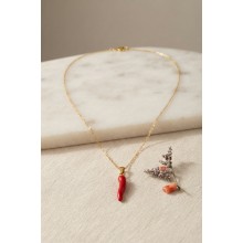 316L Çelik Gold Renk Zincir Kırmızı Kapya Biber Model Kadın Kolye TJ-BKO11240
