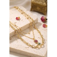 Gold Renk Lale Detaylı Kombin Kadın Kolye TJ-BKO11258