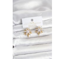 Zirkon Taşlı Pirinç Kutup Yıldızı Gold ve Gümüş Renk Kadın Küpe