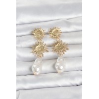 Gold Renk Pirinç Güneş Model Detaylı Kadın Küpe TJ-BKP11797