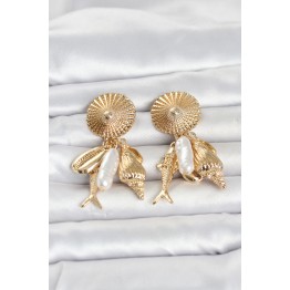 Gold Renk Deniz Temalı Vintage Kadın Küpe TJ-BKP11799