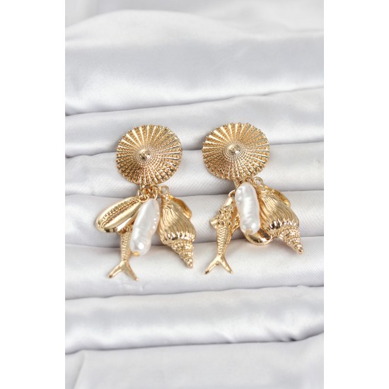Gold Renk Deniz Temalı Vintage Kadın Küpe TJ-BKP11799