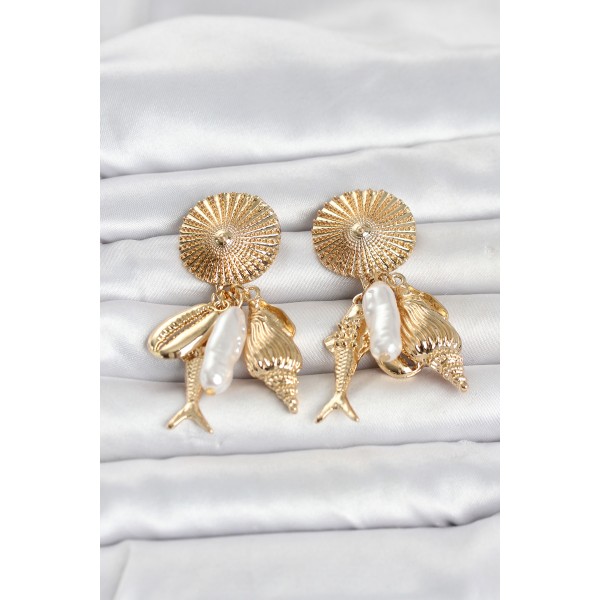Gold Renk Deniz Temalı Vintage Kadın Küpe TJ-BKP11799