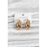 316L Çelik Gold Renk Yarım Halka Model Kadın Küpe TJ-BKP11801