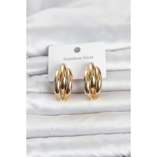 316L Çelik Gold Renk Yarım Halka Model Kadın Küpe TJ-BKP11801